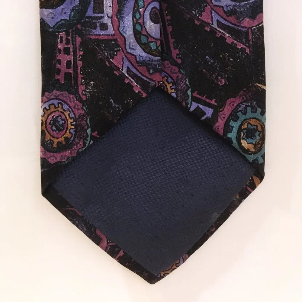 Enrico Coveri Tie Hand Made Mens Purple Teal Green Blue Gold 100% Silk Abstract